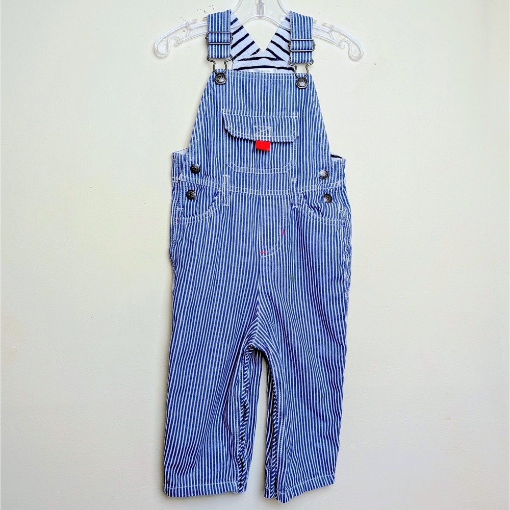 Baby Boden Blue Hickory Stripe Pinstripe Denim Overalls 18-24 Months